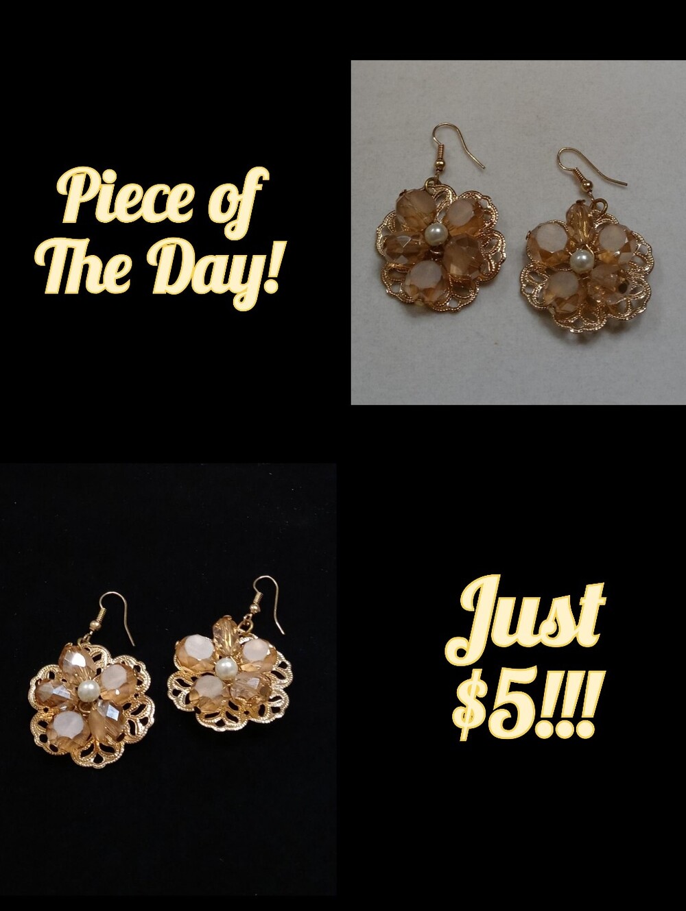 Piece Of The Day! Frosty Peach Beaded Flower Earrings